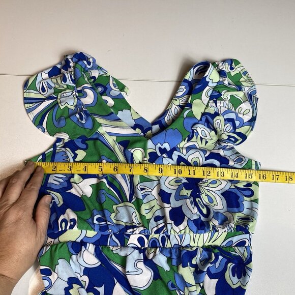 IMAN Global Chic Drapey Knit Tiered Maxi Dress Blue Green Floral Sz S Boho NWT - Picture 5 of 9